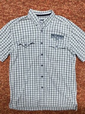 Y2k plaid short sleeve Harley Davidson button up dragon embroidery Back Hit